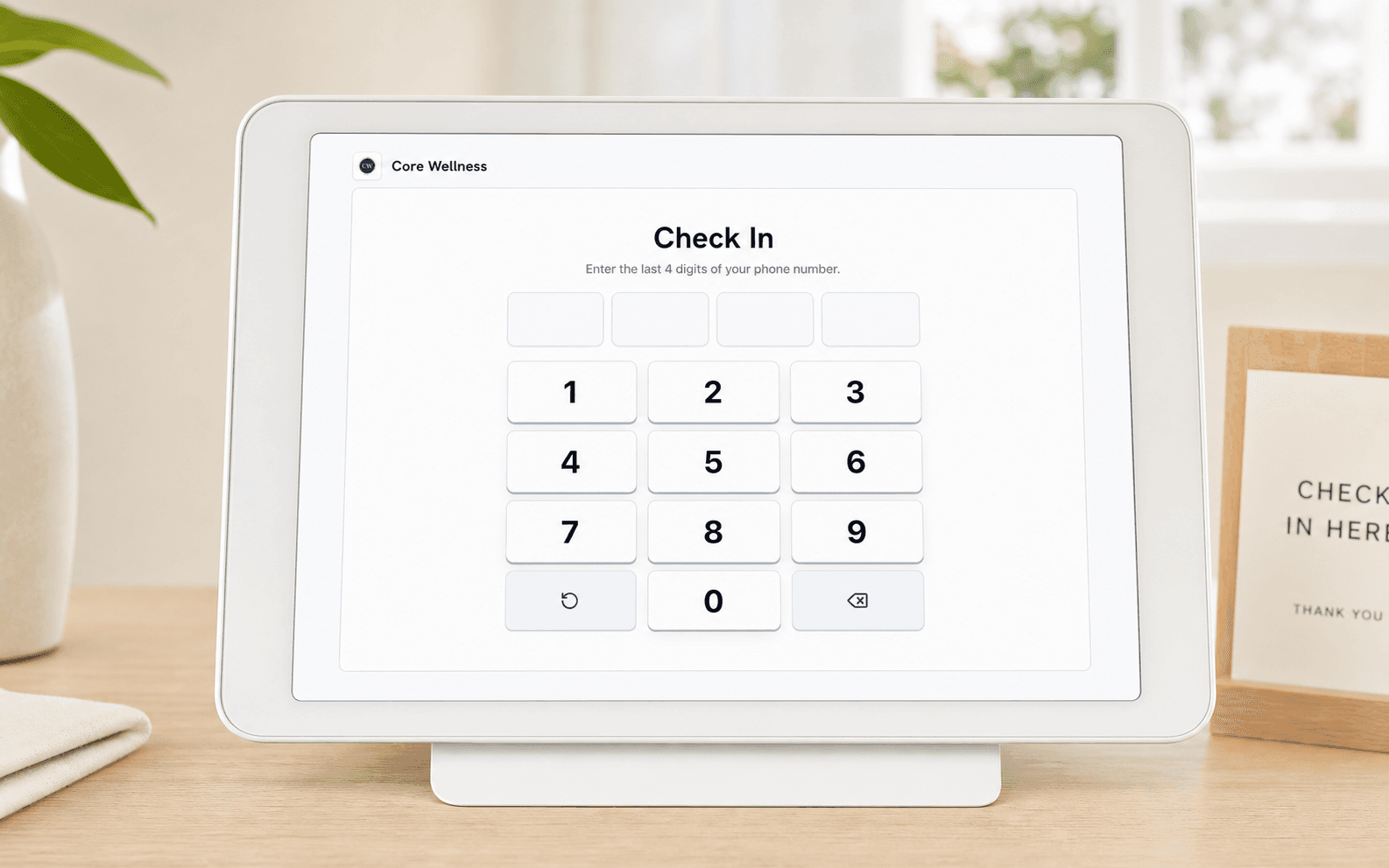 A Core Wellness self-service check-in kiosk powered by Gymsense